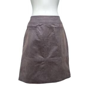 Motto Knee Length Fully Lined Faux Leather Skirt with Front Pockets, Brown Sz 10
